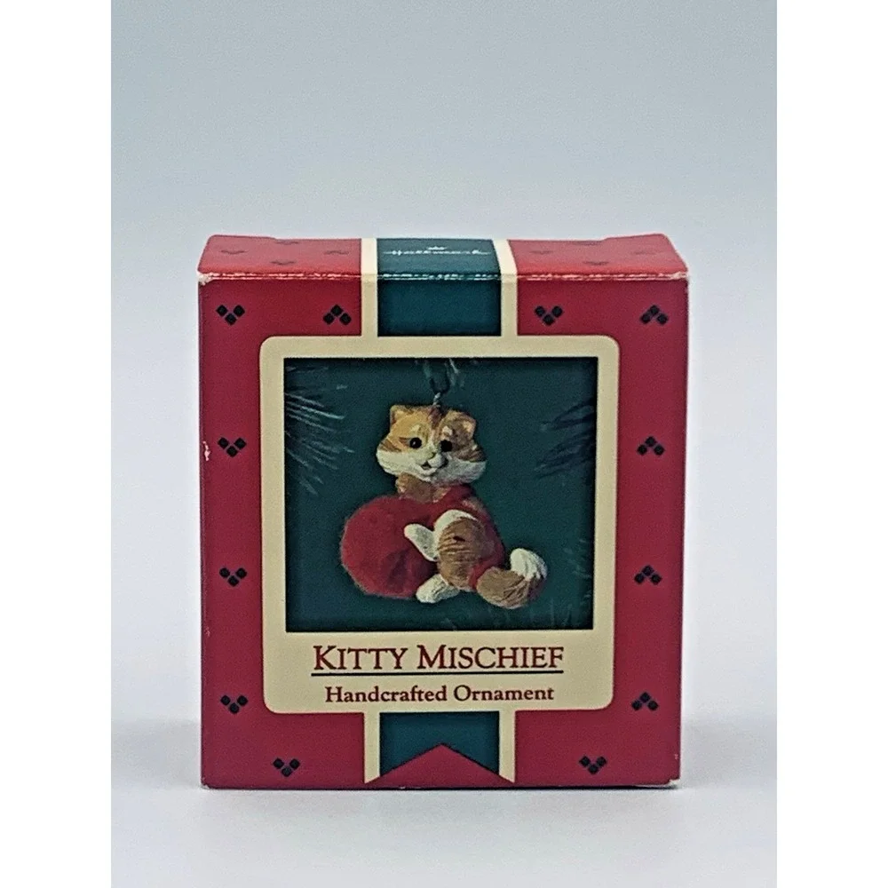 Vintage Hallmark Keepsake 1985 Kitty Mischief Christmas Ornament Kitten Cat Yarn